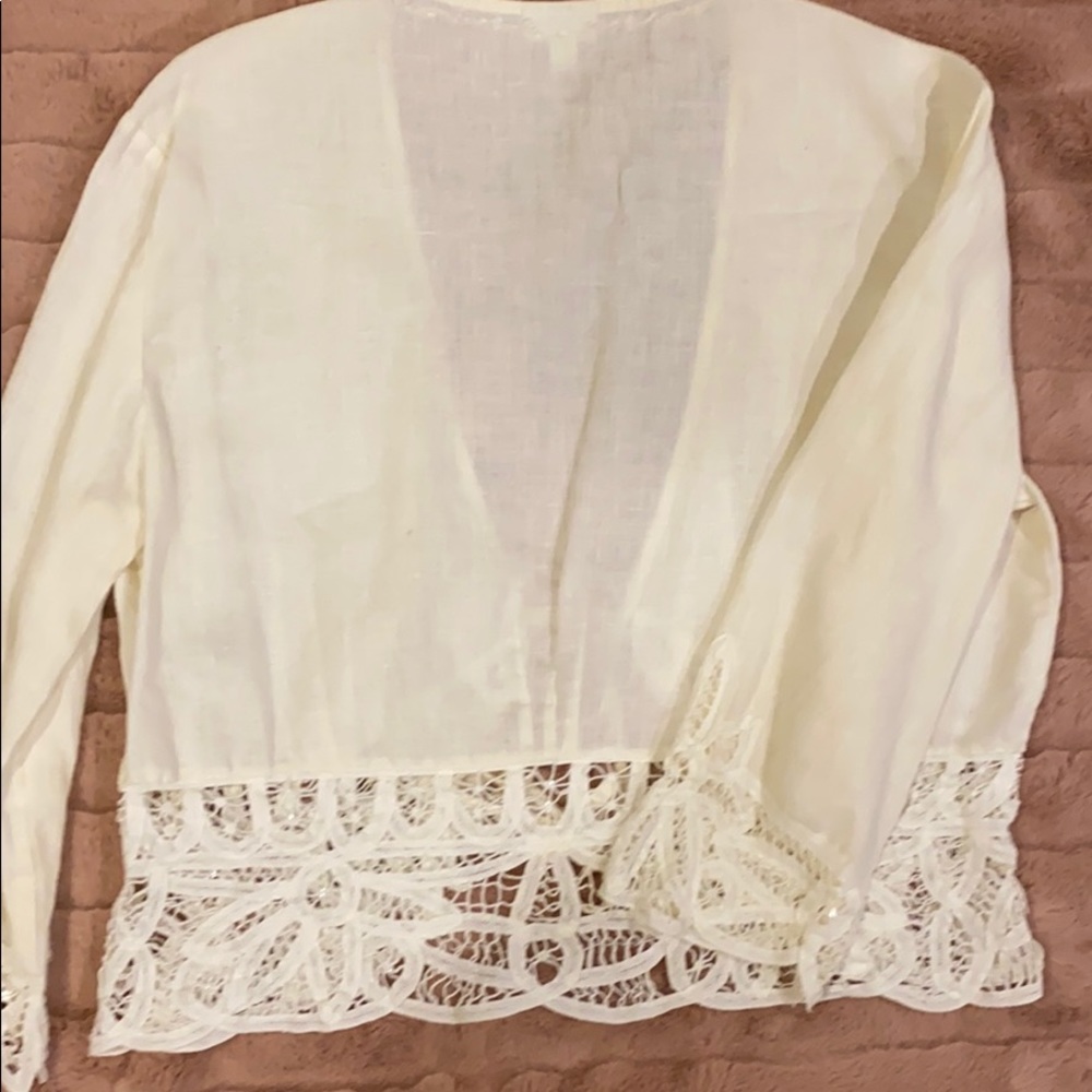 100% linin J. Jill top w patterned lace detail - Picture 8 of 8